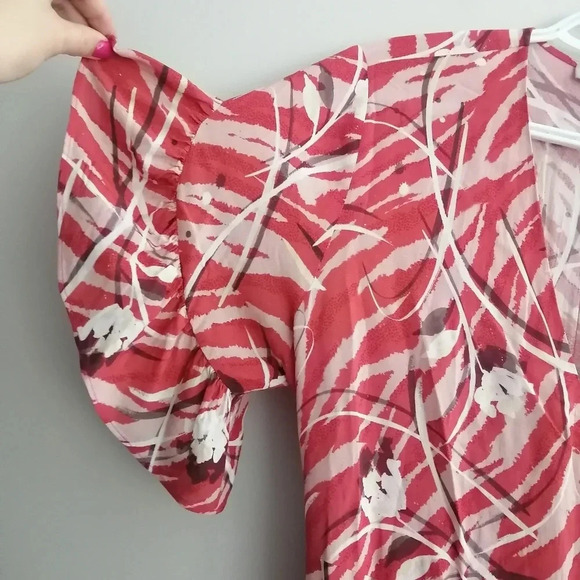 All Saints Marlow Kazuna Wrap Dress Japanese Print Ruffle Trim Waist Tie Belt 6 - Picture 6 of 16